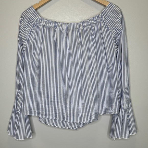 Free People March To The Beat Top Medium Off the Shoulder Striped Bell Sleeves - Picture 8 of 15